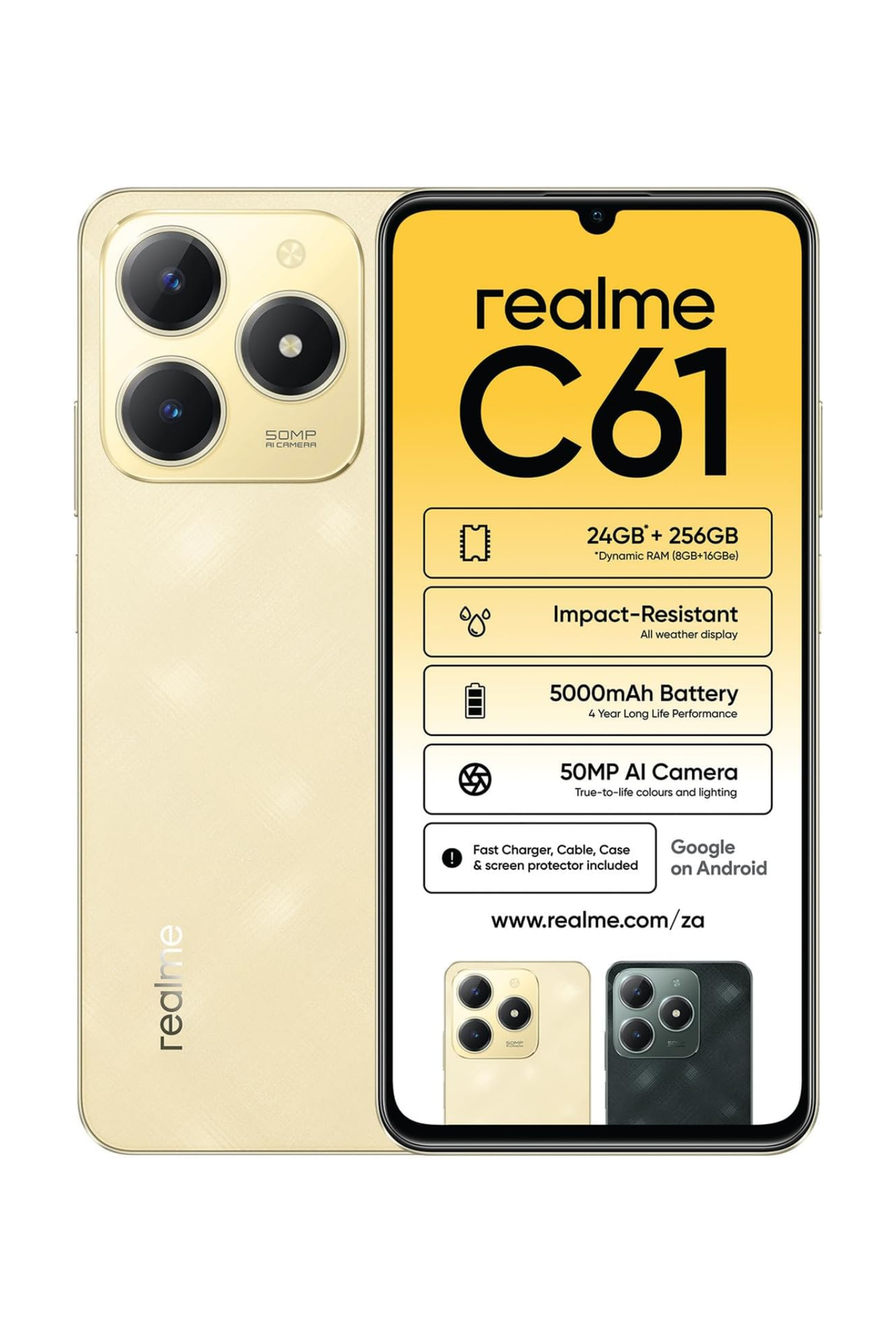 C61 256GB 4G Dual Sim Cellphone - Gold - Box Bundle