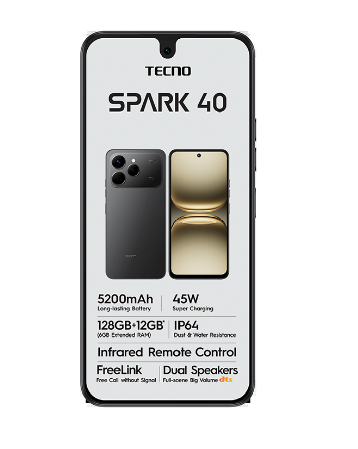 Spark 40 128GB 4G Dual Sim Cellphone - Black