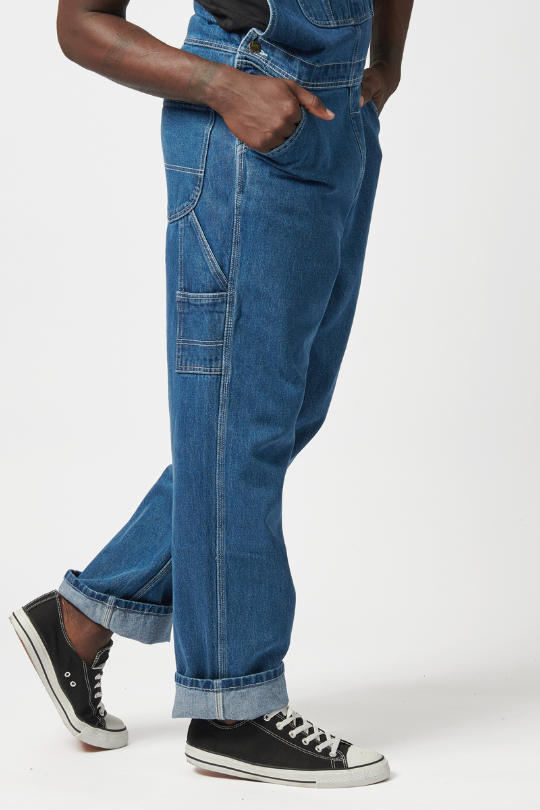 Regular Relaxed Straight Leg Denim  Dungaree - Med Wash
