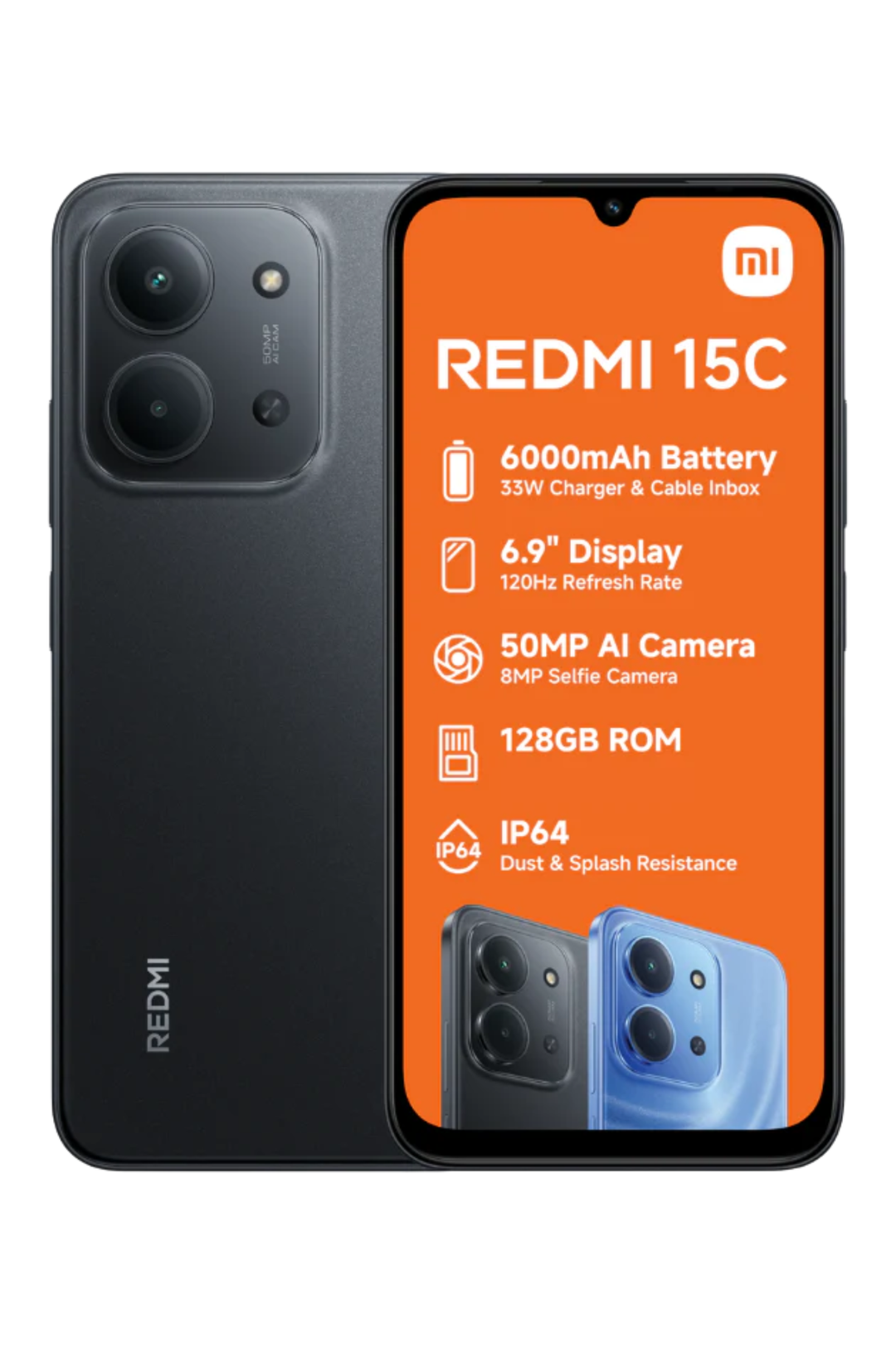 Redmi 15C 4GB + 128GB 4G Dual Sim Cellphone - Black