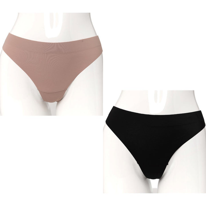 Ladies 2 Pack Laser Thong - Black/Mocha