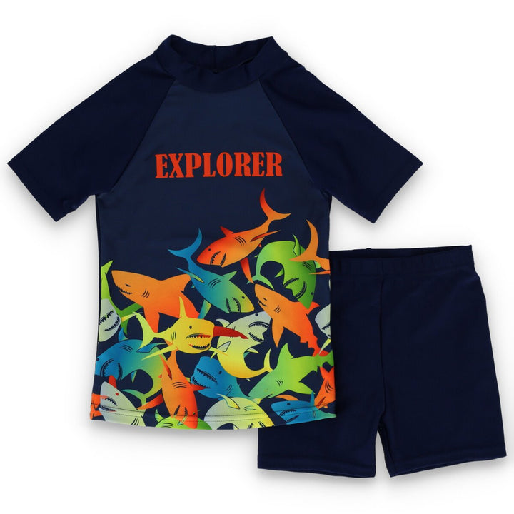 Pre-Boys 2 Piece Camo Fish Swimwear - Navy