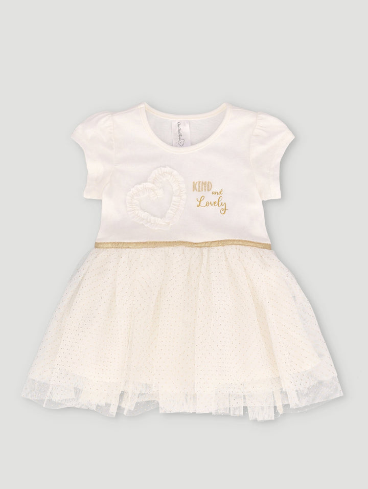 Baby Girls Heart Tuille Dress - Cream