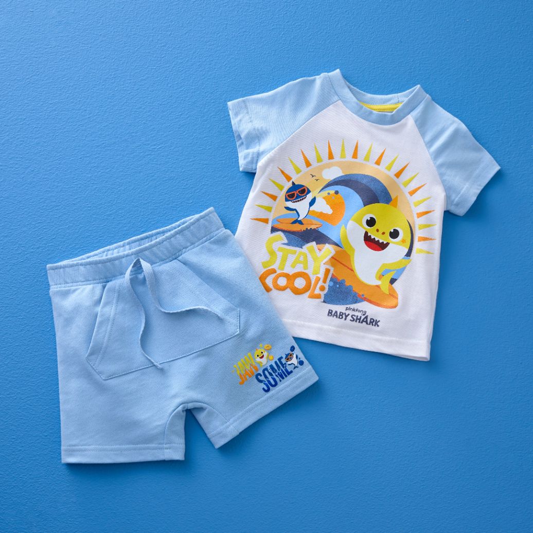 Baby Boys Baby Shark Cool Tee & Short Set - Light Blue