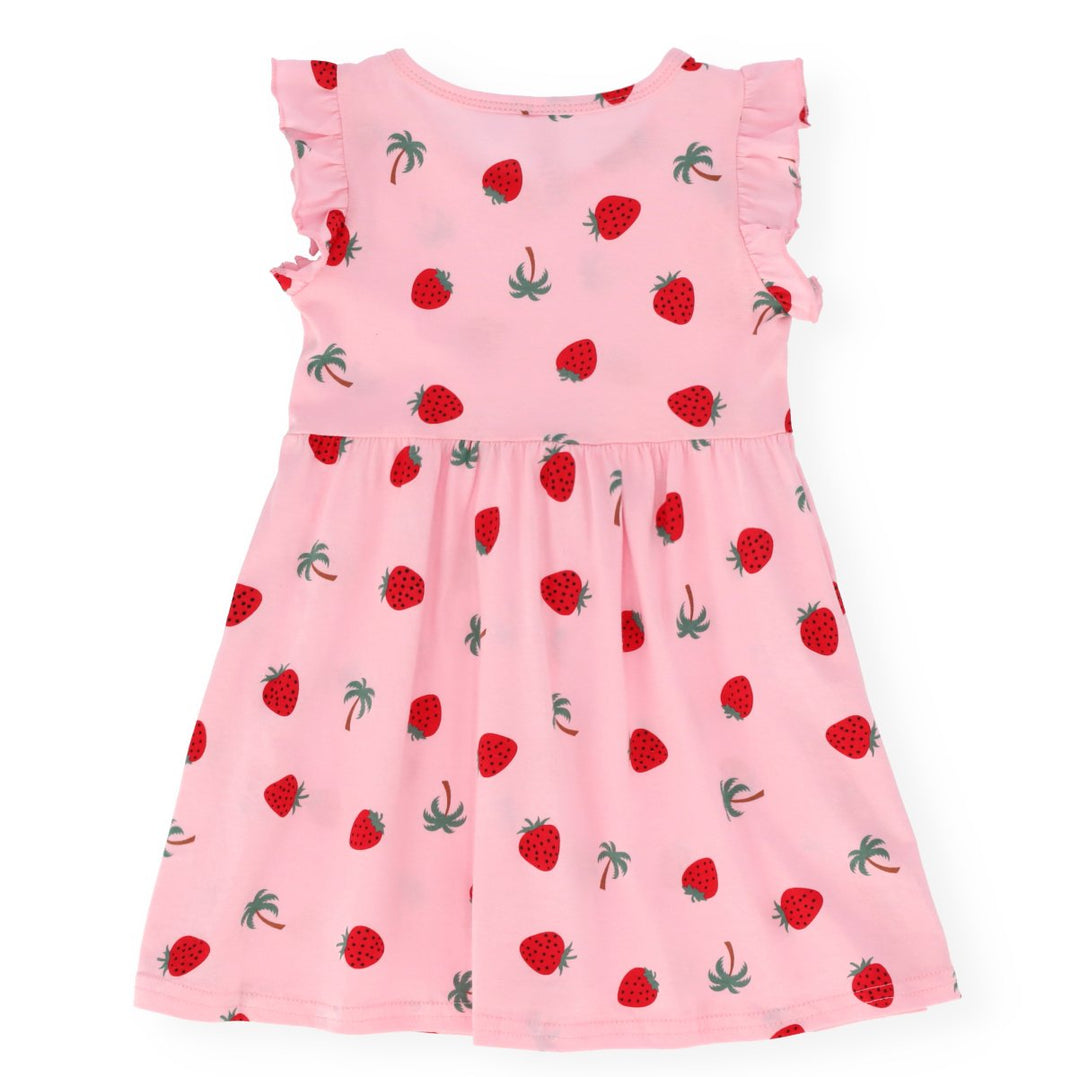 Pre-Girls Frill Sleeve Strawberry All Over Print Dress - White