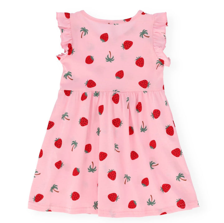 Pre-Girls Frill Sleeve Strawberry All Over Print Dress - White