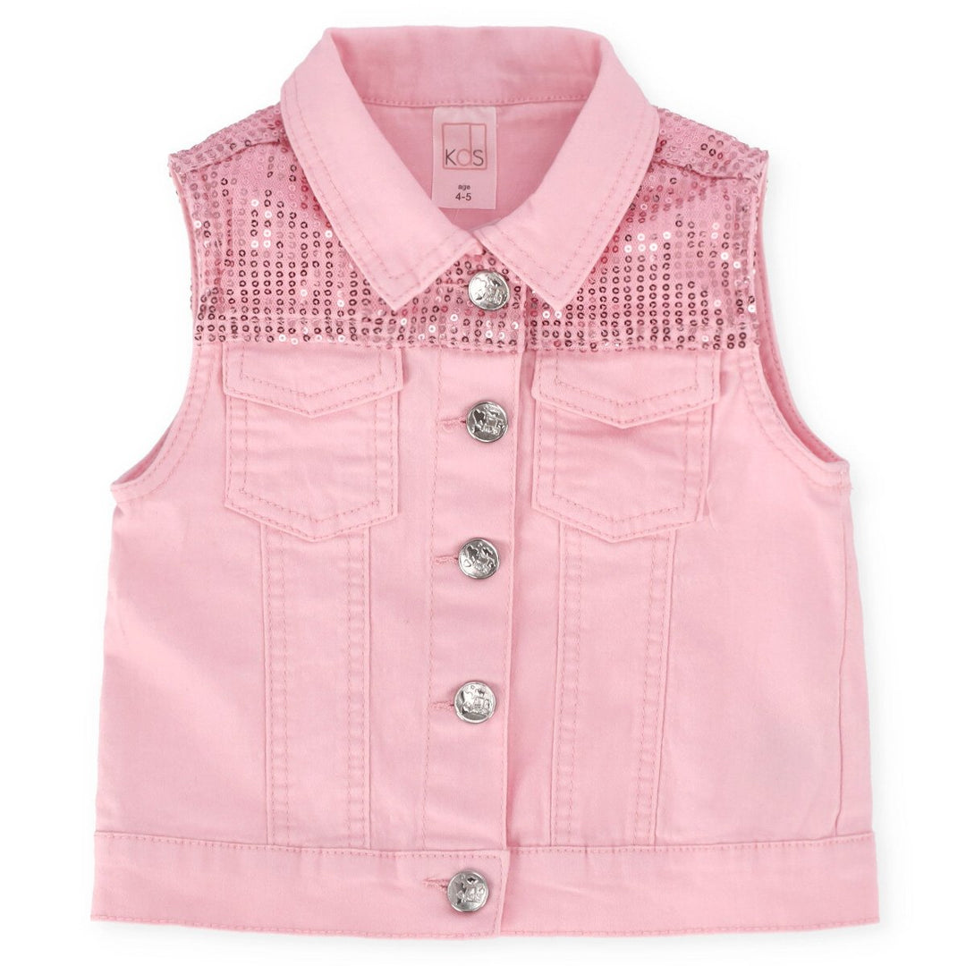 Pre-Girls Sleevless Denim Jacket - Pink