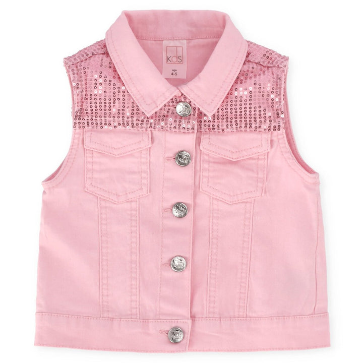 Pre-Girls Sleevless Denim Jacket - Pink