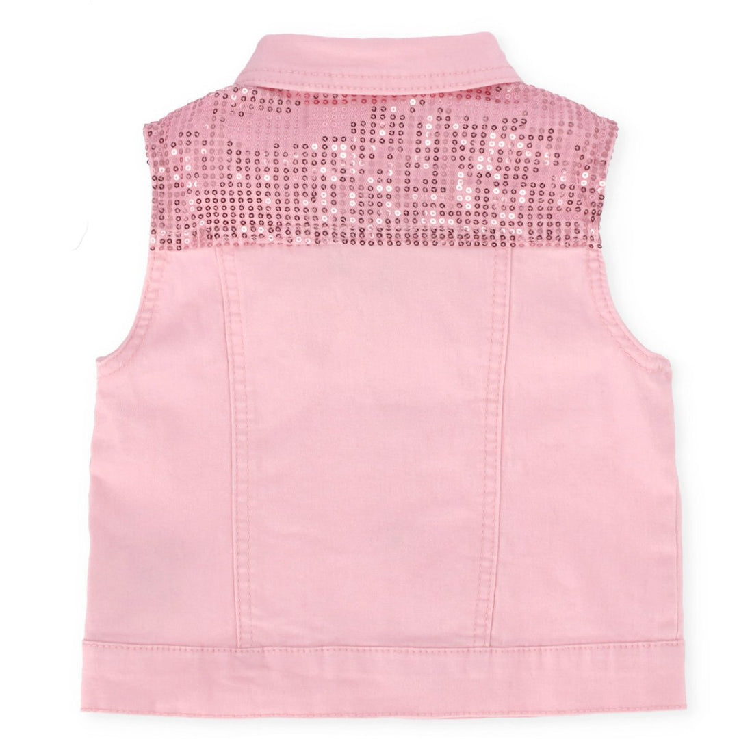 Pre-Girls Sleevless Denim Jacket - Pink