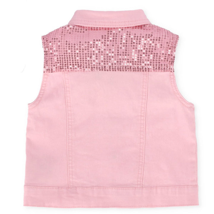 Pre-Girls Sleevless Denim Jacket - Pink