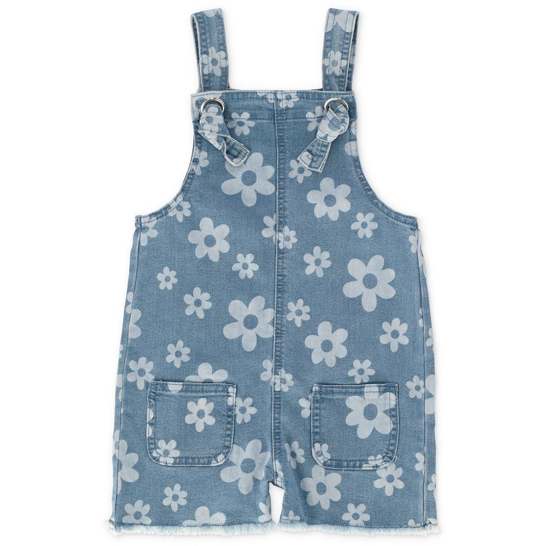 Pre-Girls Flower Printed Dungaree - Denim
