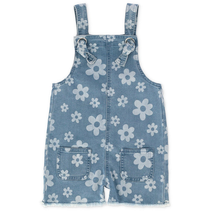 Pre-Girls Flower Printed Dungaree - Denim