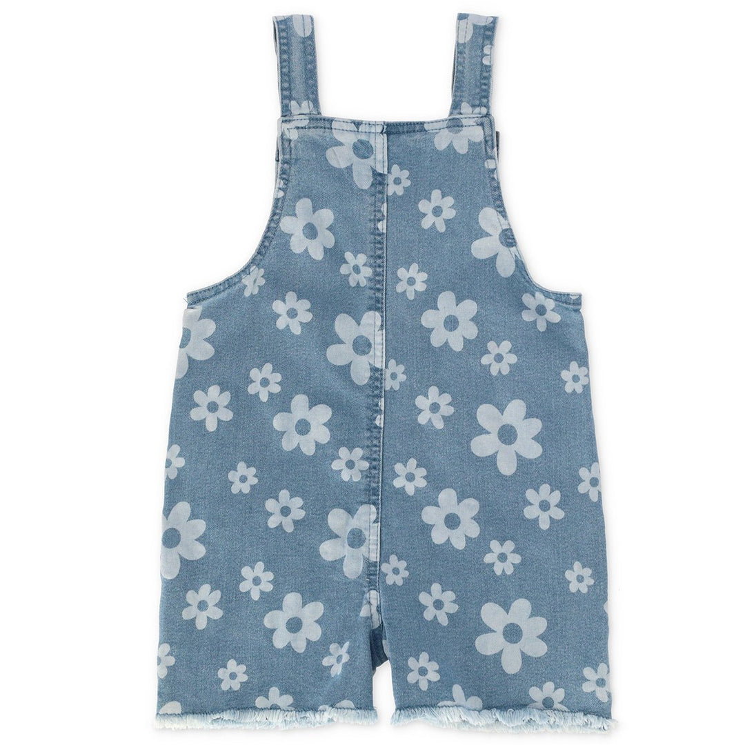 Pre-Girls Flower Printed Dungaree - Denim