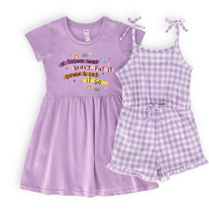 Pre-Girls 2 Pack Dresses Check With Printed Positive Slogan - Lilac