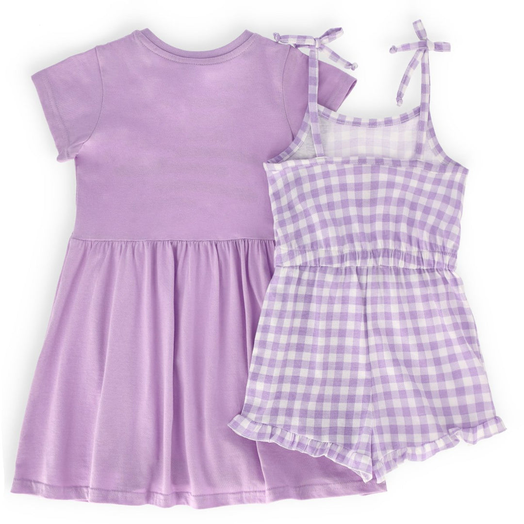 Pre-Girls 2 Pack Dresses Check With Printed Positive Slogan - Lilac