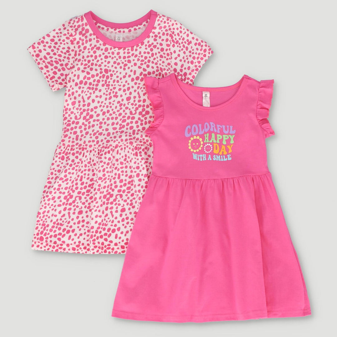 Pre-Girls Pack Daisy All Over Print And Colourful Slogan Dresses