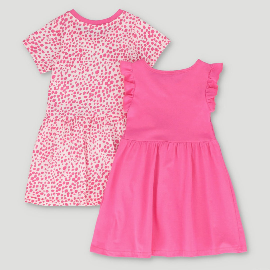 Pre-Girls 2 Pack Daisy All Over Print And Colourful Slogan Dresses