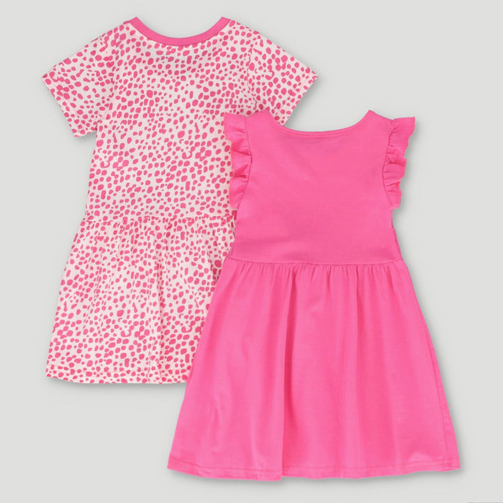 Pre-Girls 2 Pack Daisy All Over Print And Colourful Slogan Dresses