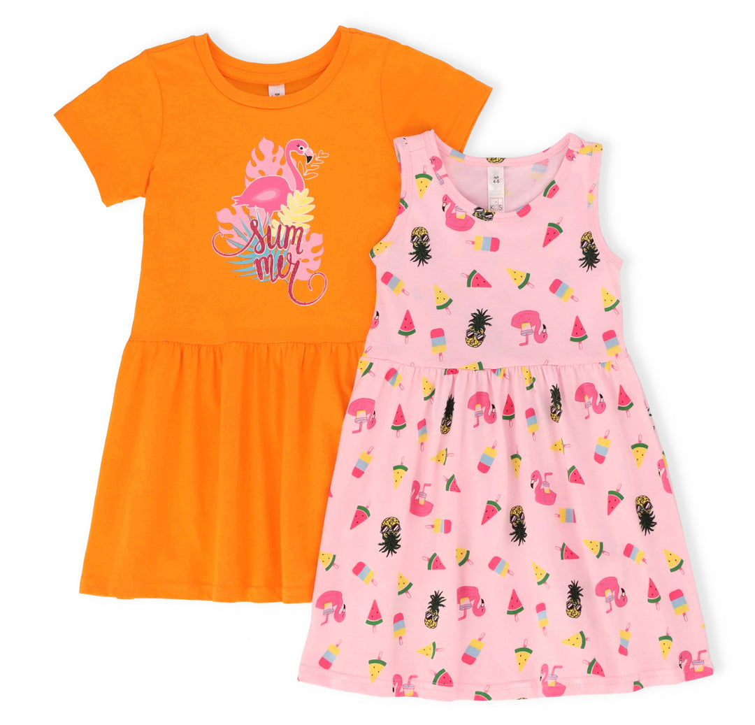 Pre-Girls 2 Pack Dresses Printed Summer Snacks Lemonade - Light Pink