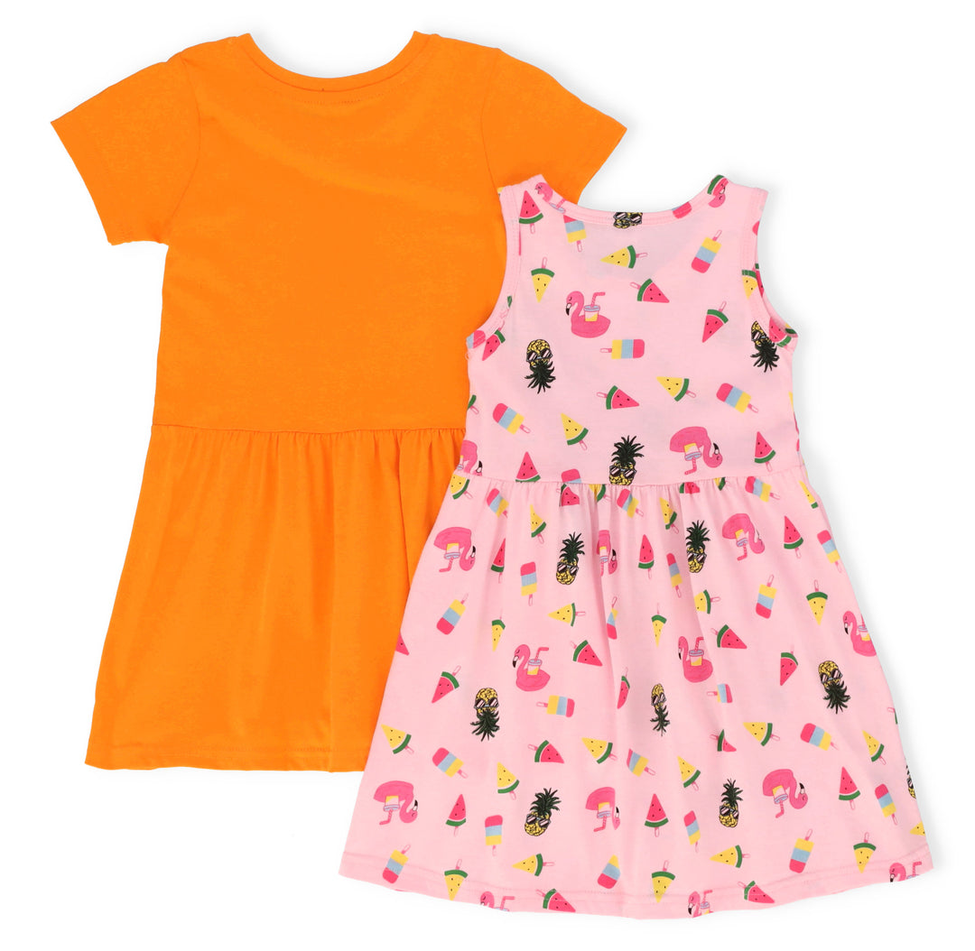 Pre-Girls 2 Pack Dresses Printed Summer Snacks Lemonade - Light Pink