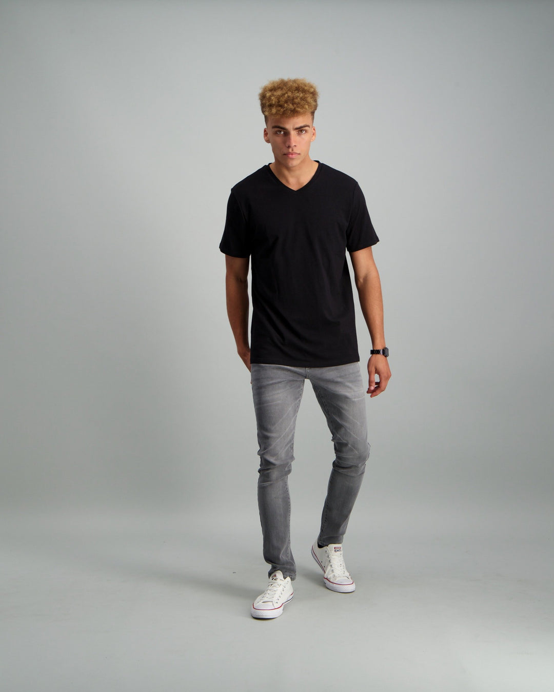 Men's Stretch Basic V-Neck Slim T-Shirt - Black