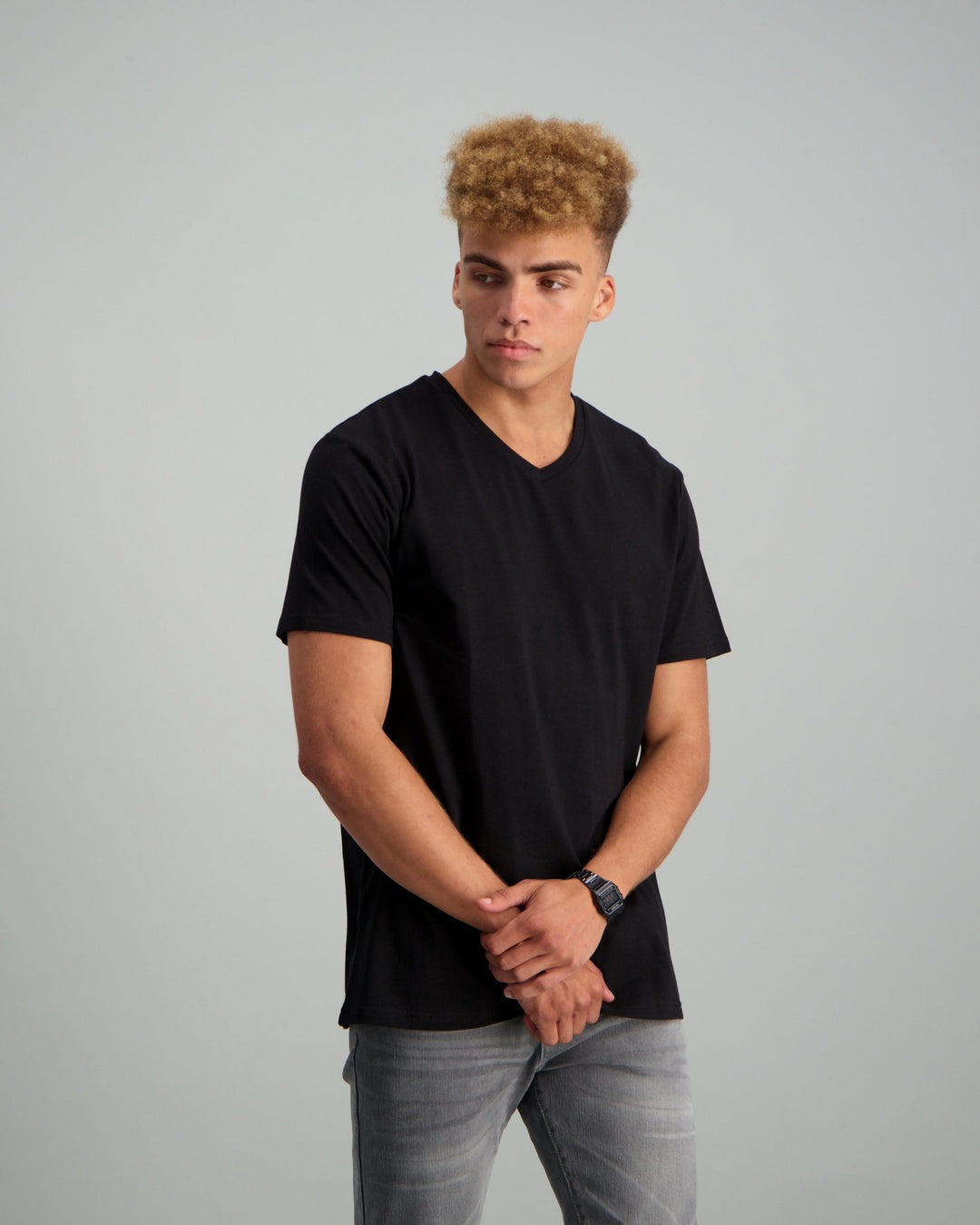 Men's Stretch Basic V-Neck Slim T-Shirt - Black