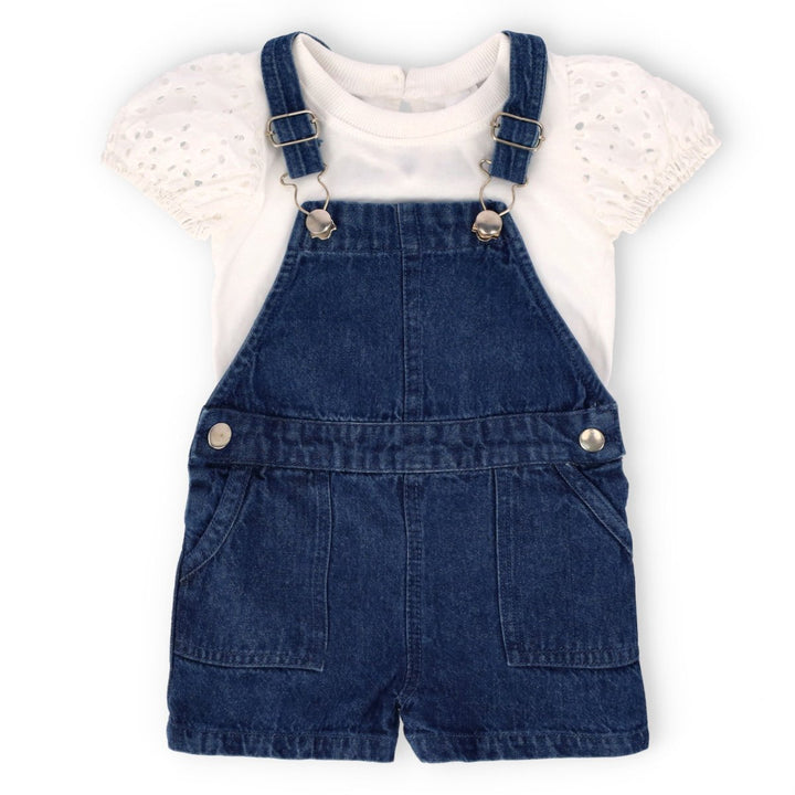 Baby Girls Dungaree With Anglaise Sleeve Tee - Denim