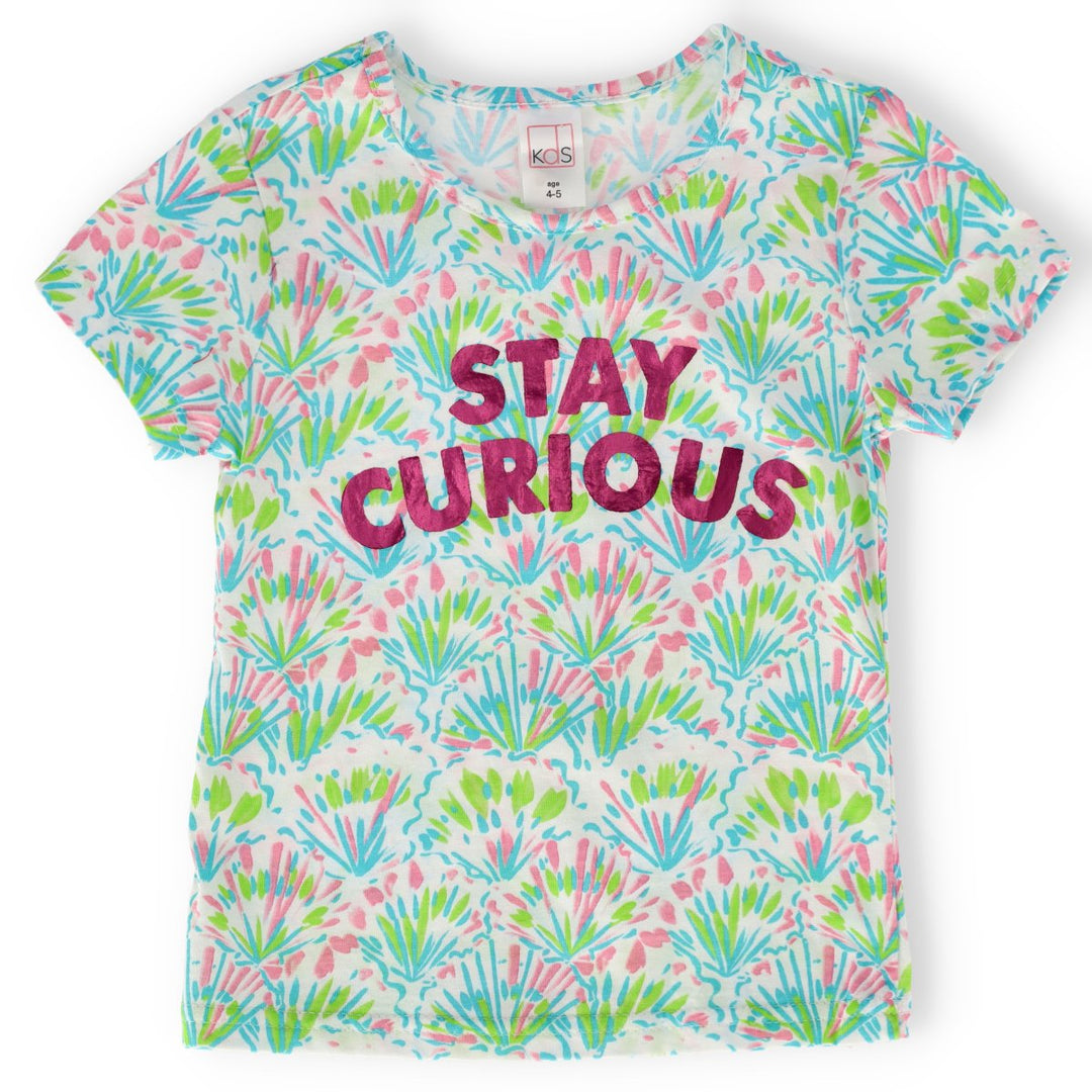 Pre-Girls Short Sleeve Foliage All Over Foil Print Top