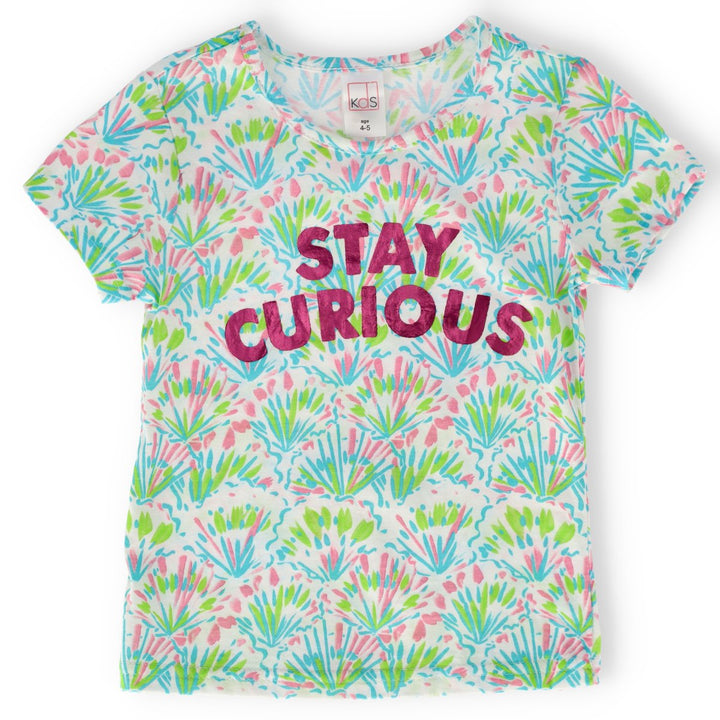 Pre-Girls Short Sleeve Foliage All Over Foil Print Top