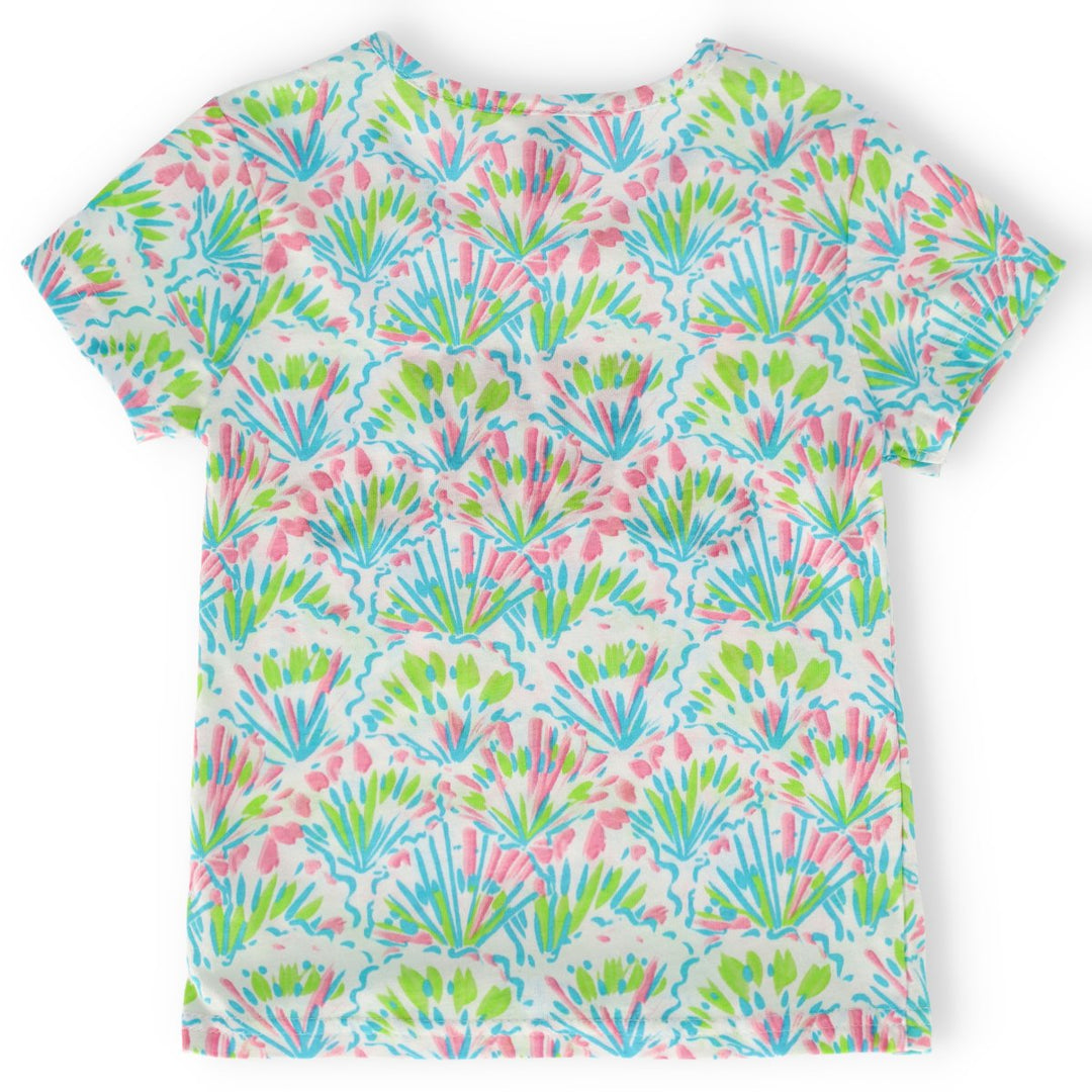 Pre-Girls Short Sleeve Foliage All Over Foil Print Top