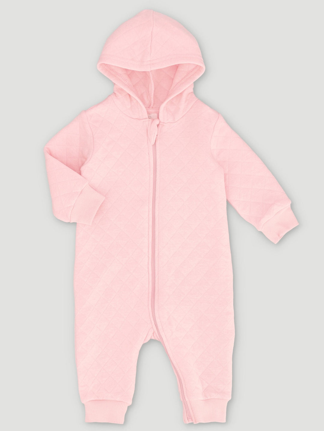 Long Sleeve Quilted Hooded Fleece Babygrow - Pink