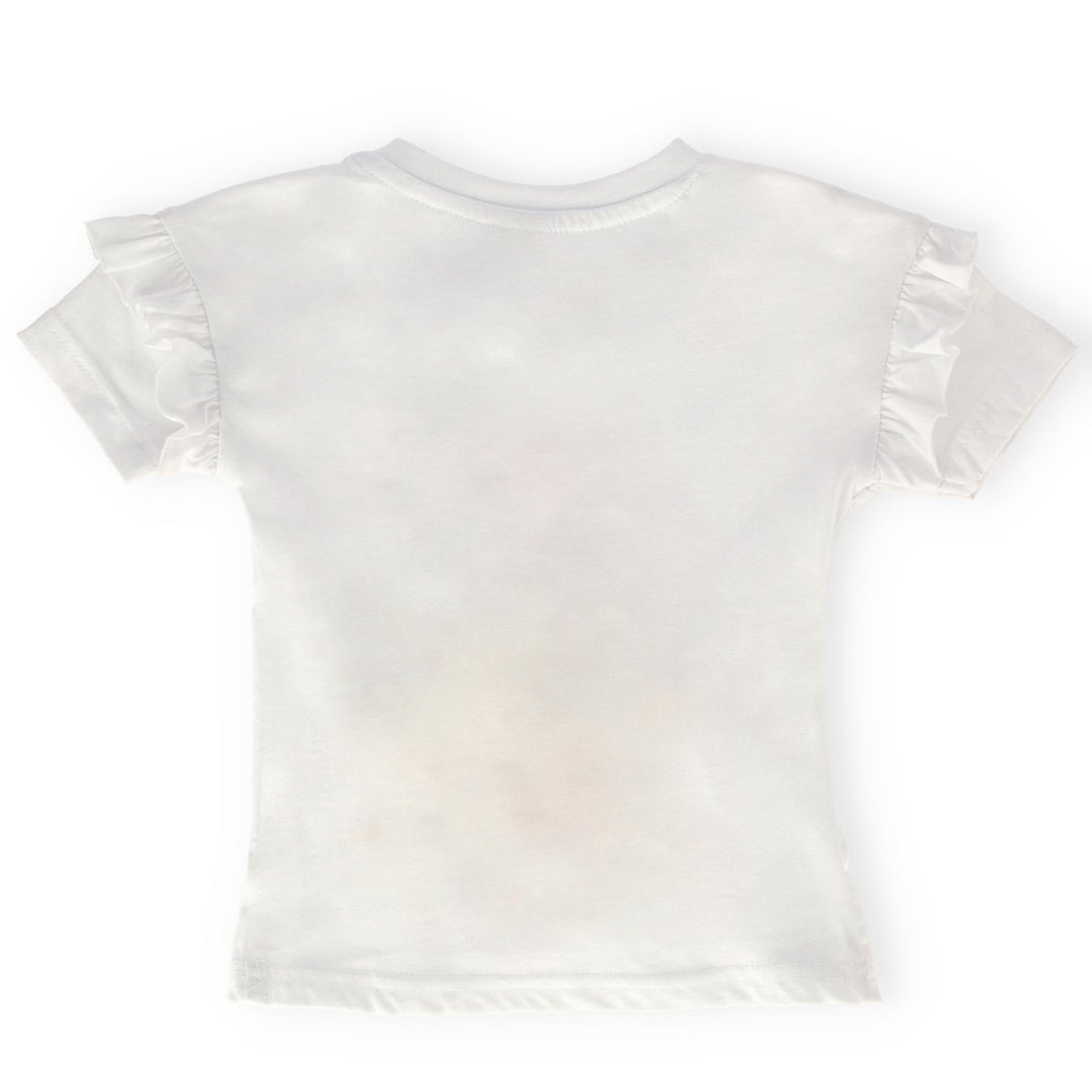 Pre-Girls Short Sleeve Sun Tee With Pom Poms - White