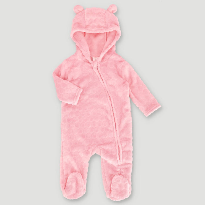 Long Sleeve Hooded Babygrow - Pink