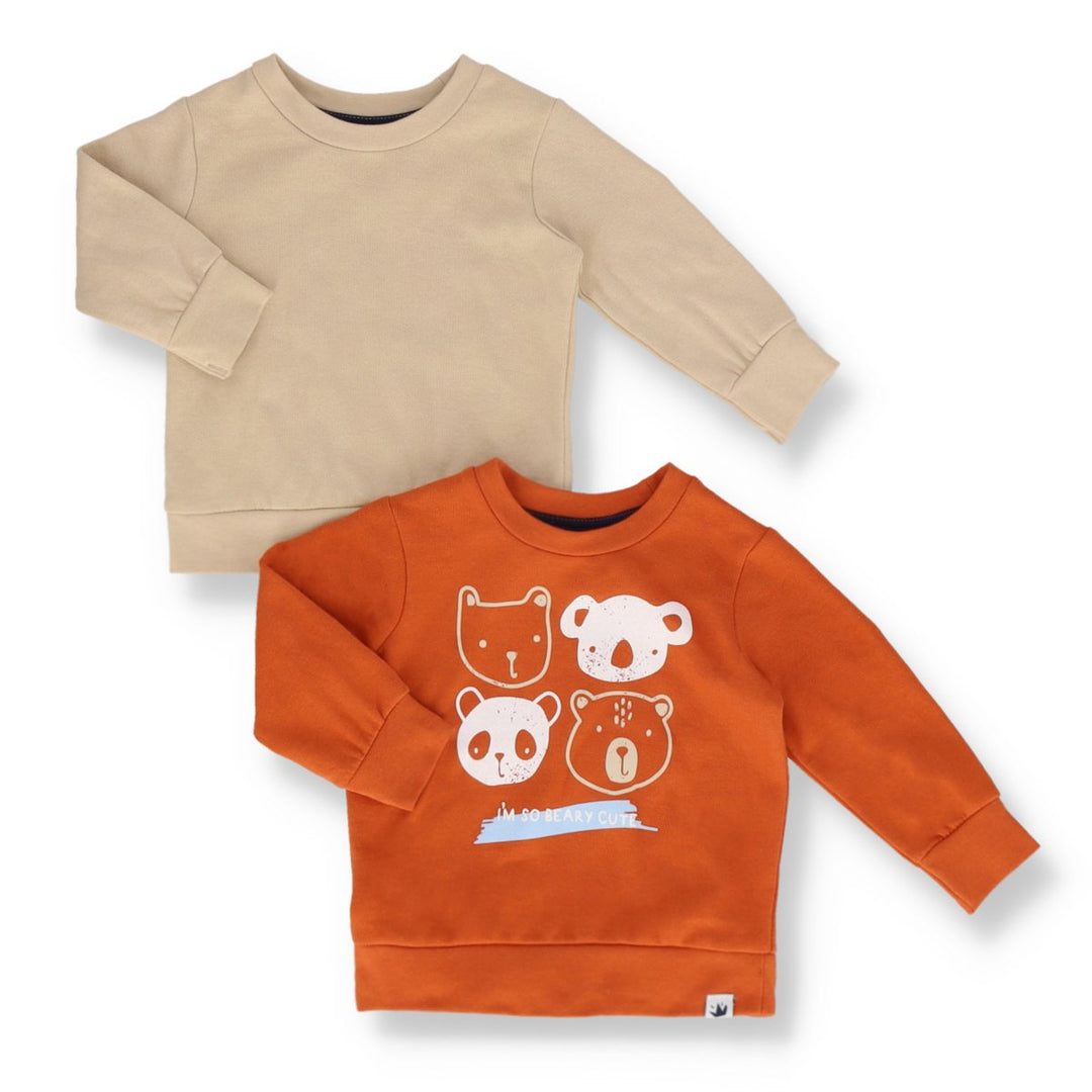 Baby Boys 2 Pack Long SLeeve Sweat Top - Stone