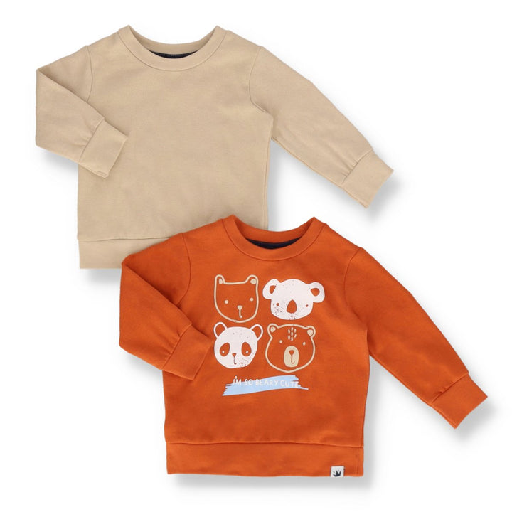 Baby Boys 2 Pack Long SLeeve Sweat Top - Stone