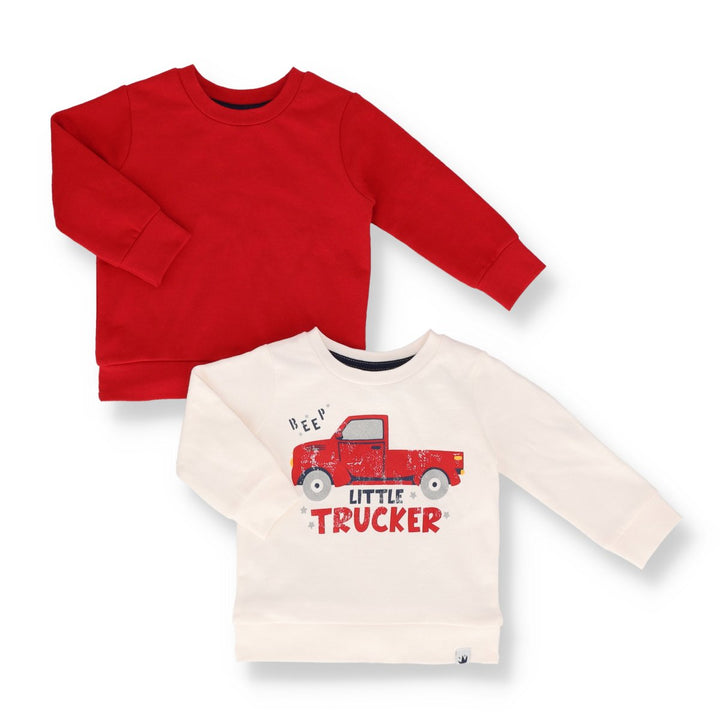 Baby Boys 2 Pack Long Sleeve Truck Sweat Top - Red
