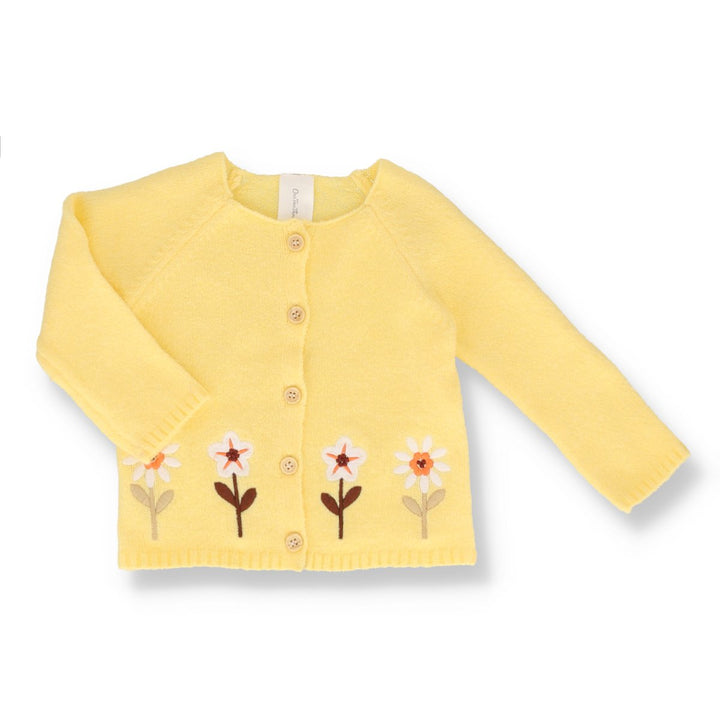 Baby Girls Long Sleeve Flower Chenille Cardigan - Yellow
