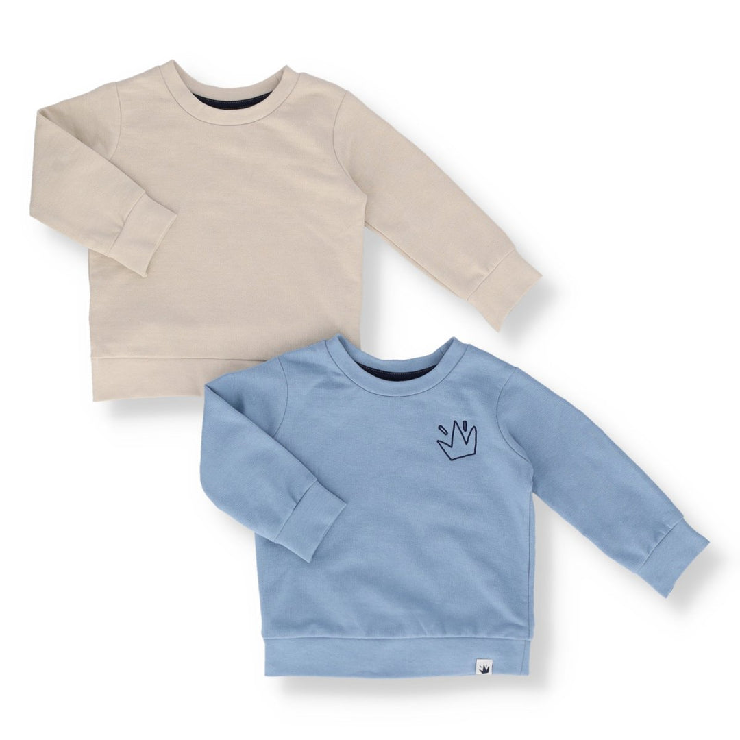 Baby Boys 2 Pack Long Sleeve Sweat Top - Mid Blue