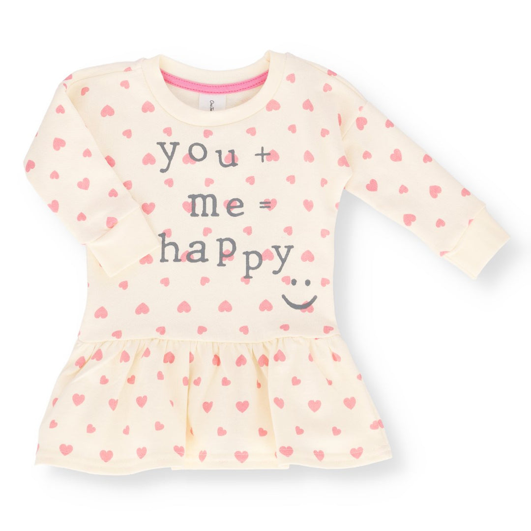 Baby Girls Long Sleeve Hearts Fleece Dress - Cream
