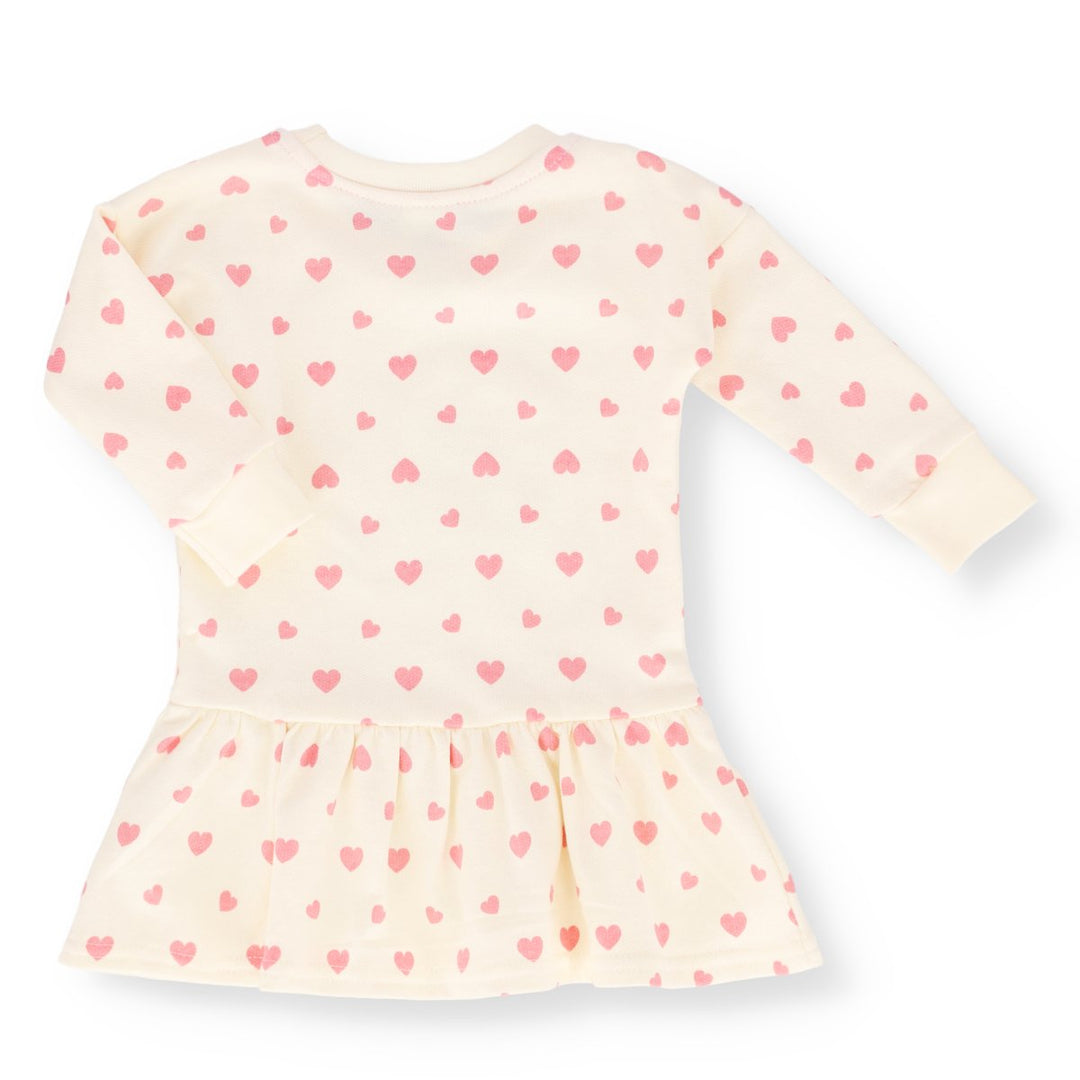 Baby Girls Long Sleeve Hearts Fleece Dress - Cream