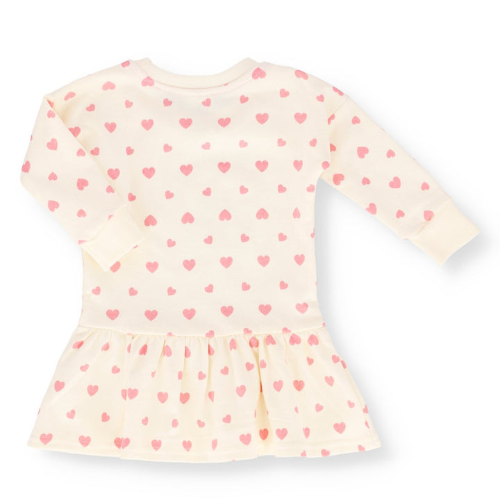 Baby Girls Long Sleeve Hearts Fleece Dress - Cream
