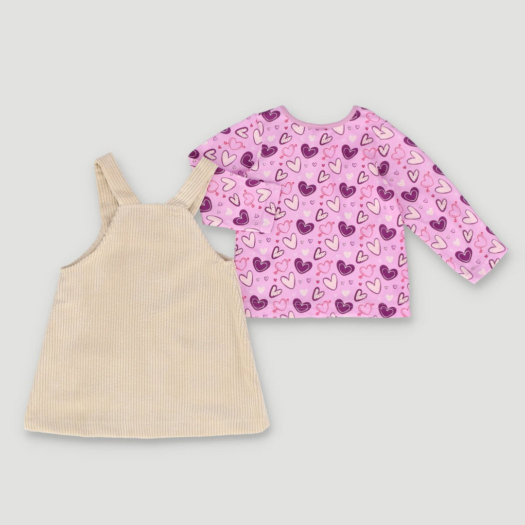 Long Sleeve Cord Pinni Dress - Beige