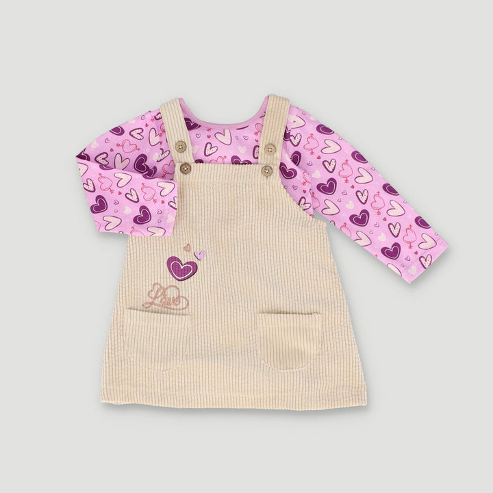 Long Sleeve Cord Pinni Dress - Beige