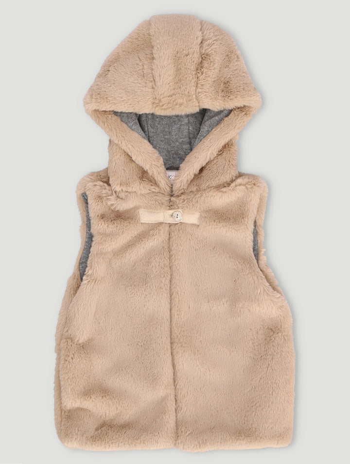 Pre-Girls Faux Fur Hooded Gilet Jacket - Cream