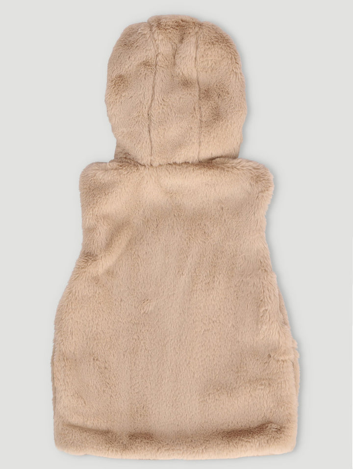 Pre-Girls Faux Fur Hooded Gilet Jacket - Cream