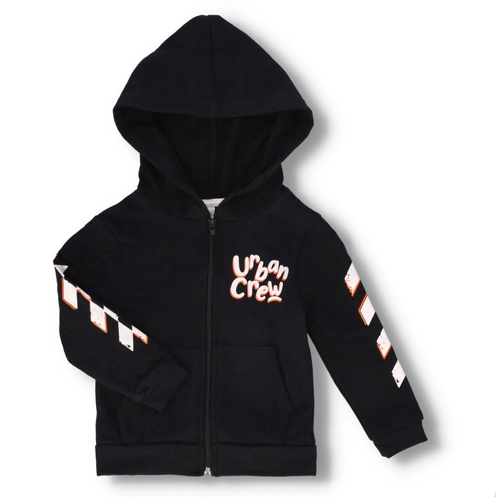 Pre-Boys Printed Hood Zip Through Kanga Top - Black