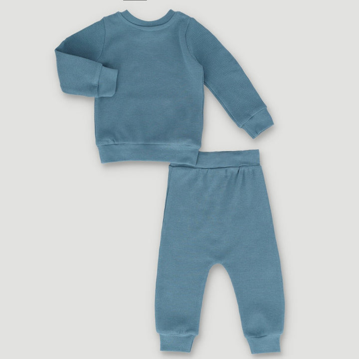 Long Sleeve Waffle Knit Slouchy Set - Teal