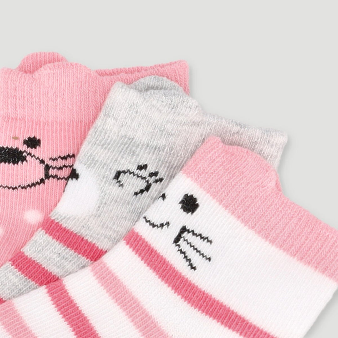 3 Pack Cotton Socks - Pink