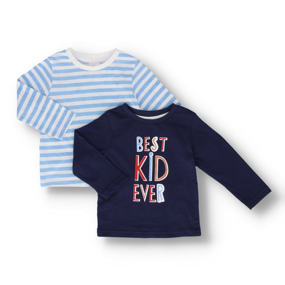 Baby Boys 2 Pack Long Sleeve Best Kid Ever Tee - Navy