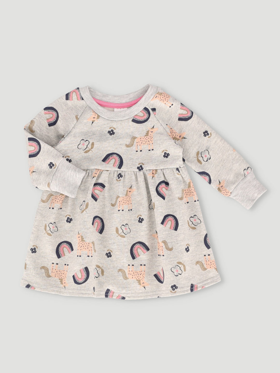 Long Sleeve Rainbow Fleece Dress - Grey